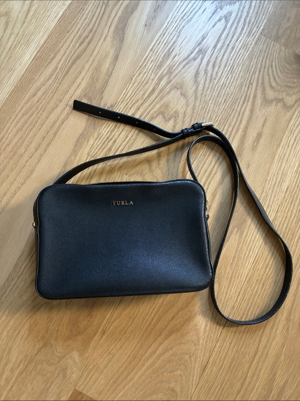 Furla Black Leather Crossbody Camera Bag